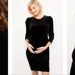 Puff sleeve Velvet maternity dress